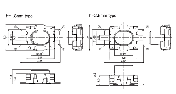 Alps - SKTH Tact Switch Dimensions